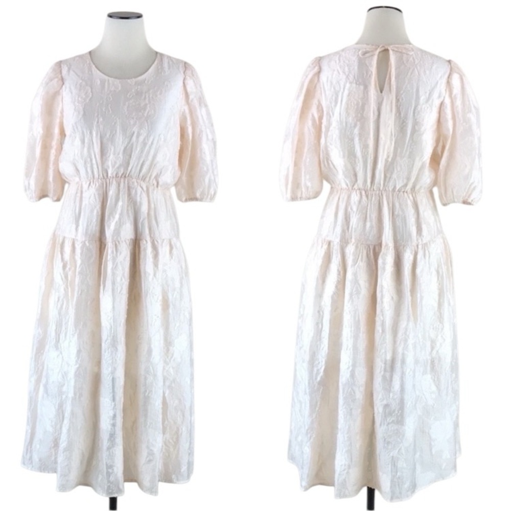 Moon River Organza Puff Sleeve Textured Dress NWT